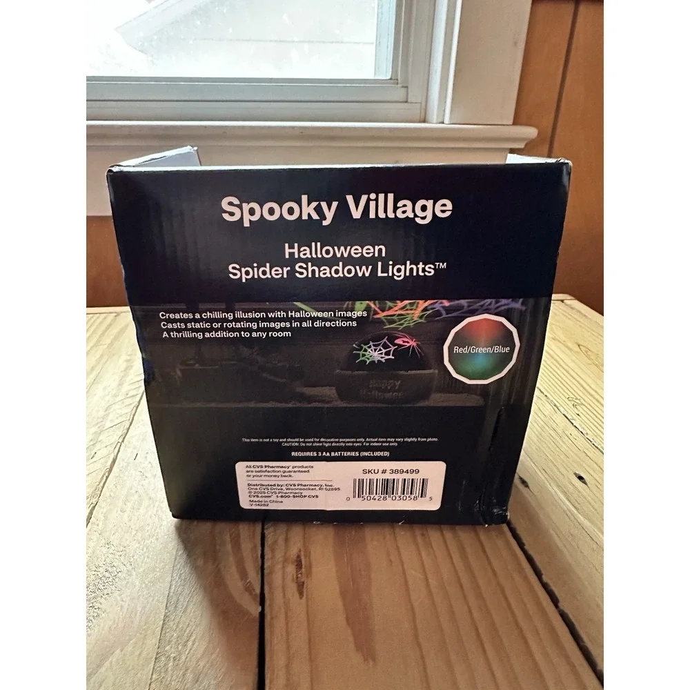New‎ Spooky Village Halloween Shadow Lights Globe Spider Webs Red Green Blue